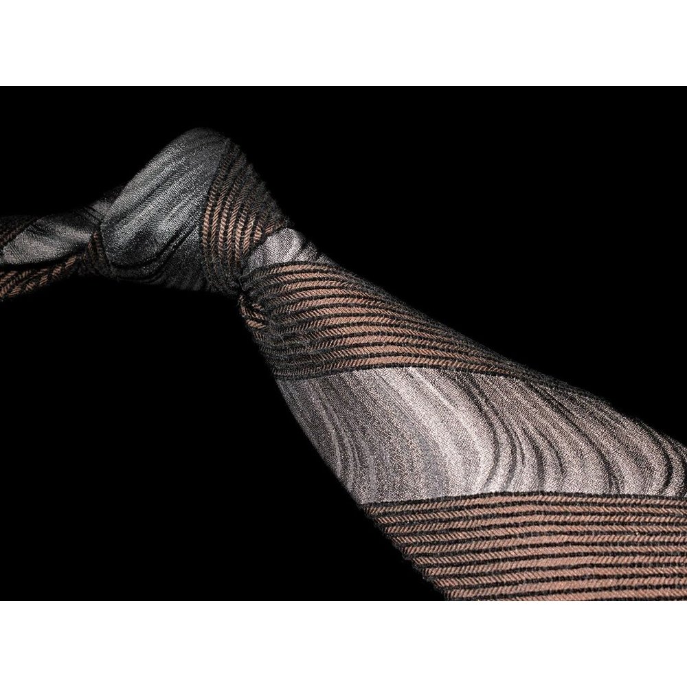 Jhane Barnes Gray Brown Striped 100% Silk Mens Designer Tie Textured